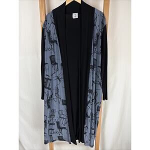 NWT Inoah Black Gray Pattern Long Open Duster Cardigan #0864 Size XS USA